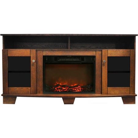 CAMBRIDGE Cambridge CAM6022-1WAL 59 in. Electric Fireplace in Walnut with Entertainment Stand & Charred Log Display CAM6022-1WAL